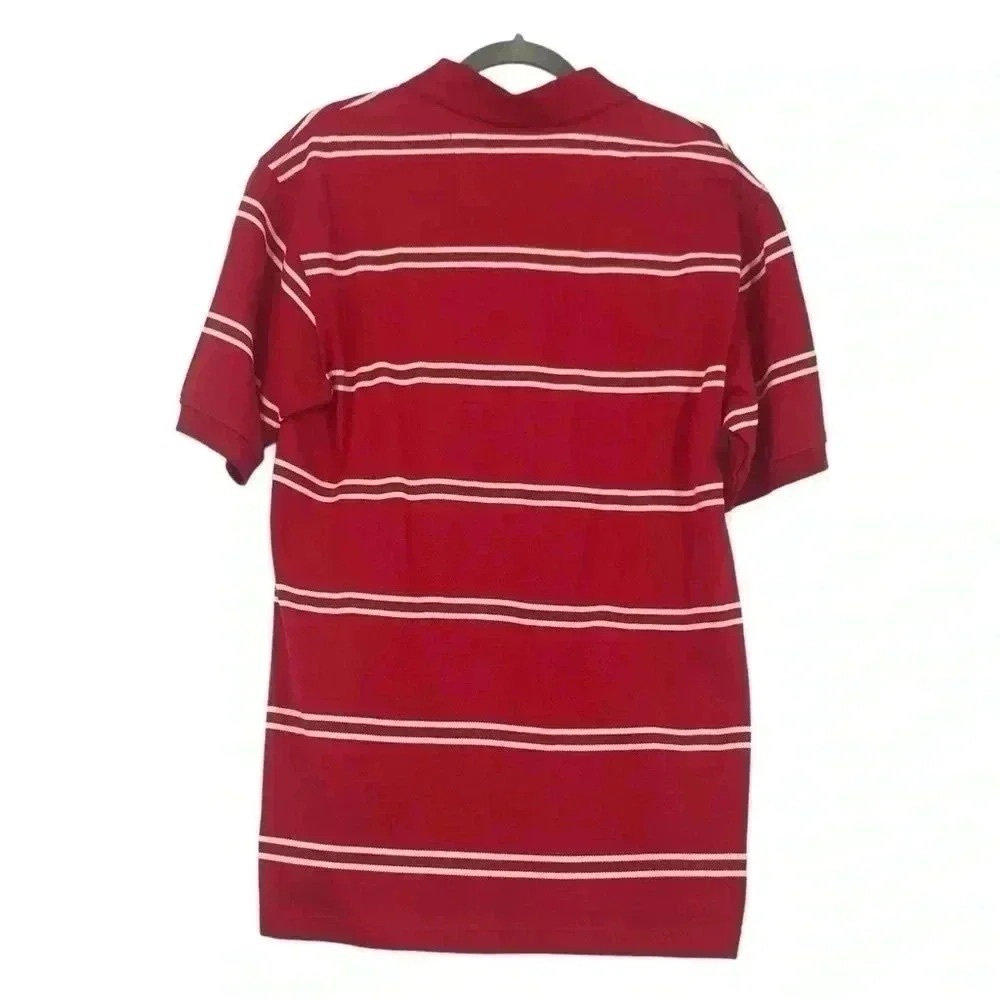 IZOD Men’s Medium Polo Shirt – Red Striped 100% Cotton Collared Top NWT - Picture 3 of 8
